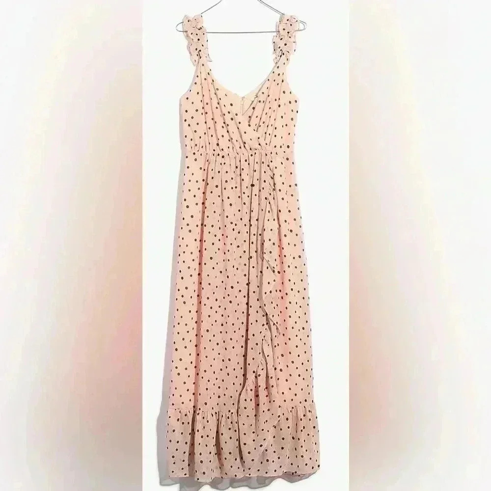 Madewell Women's Ruffle Strap Wrap Dress in Metallic Striped Prairie Size 8 NWT